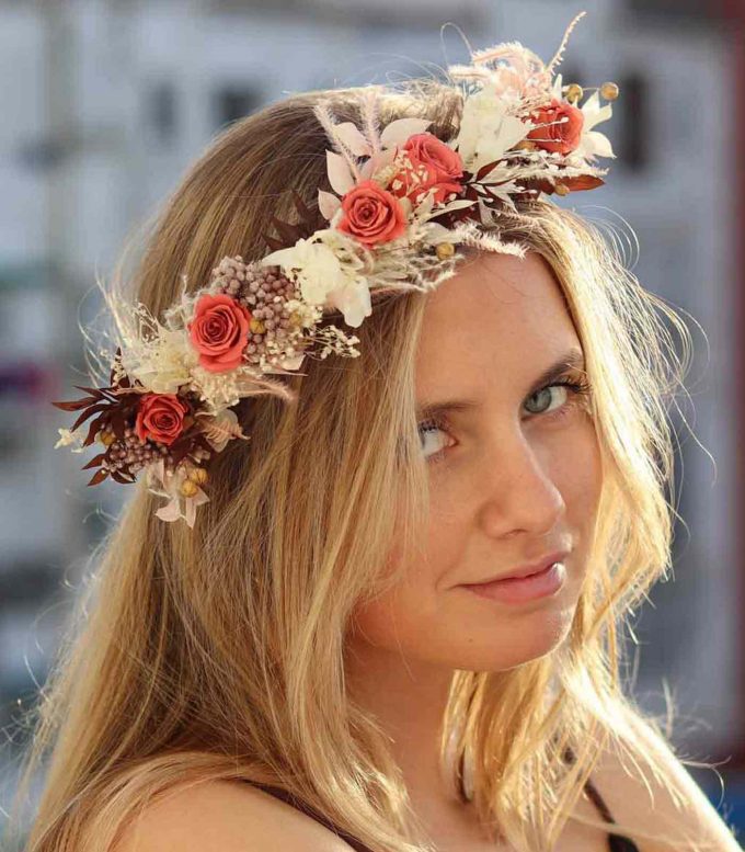 Corona de novia de flores preservadas - Rose