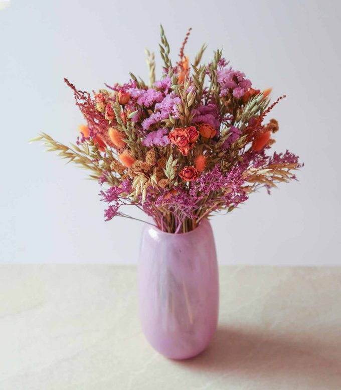 Centro de flores preservadas + Jarrón de cristal - Lys